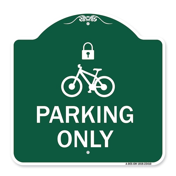 Signmission Parking With Cycle and Lock, Green & White Aluminum Architectural Sign, 18" x 18", GW-1818-23410 A-DES-GW-1818-23410 - main